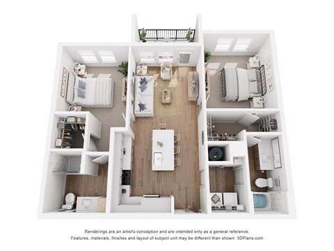 Floor plan for 2 beds, 2 baths, 1061 sqft